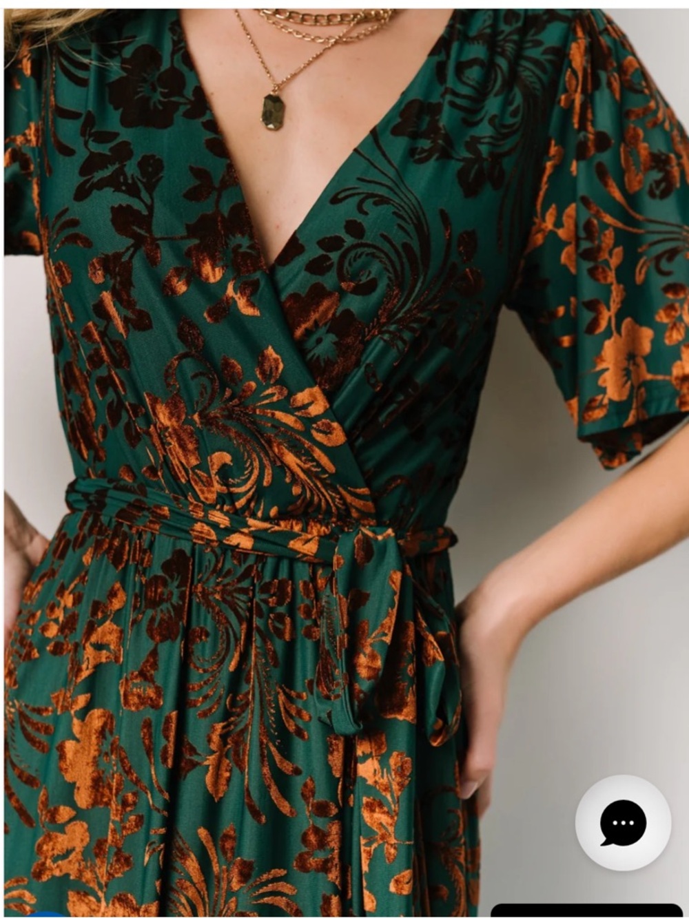 NWT - Baltic Born Green and Rust Floral Wrap Maxi Dress - Picture 3 of 12